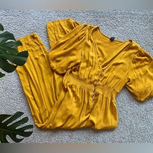 Wide leg yellow jumpsuit